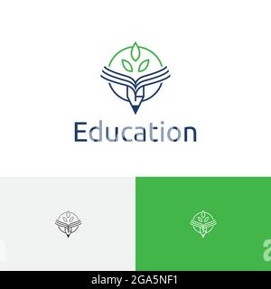 Libro della scuola di Pencil della foglia corso di studio Educazione Logo di natura Illustrazione Vettoriale