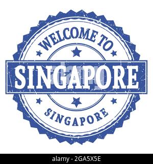 BENVENUTI A SINGAPORE - SINGAPORE, parole scritte con il timbro a zig-zag rotondo blu Foto Stock