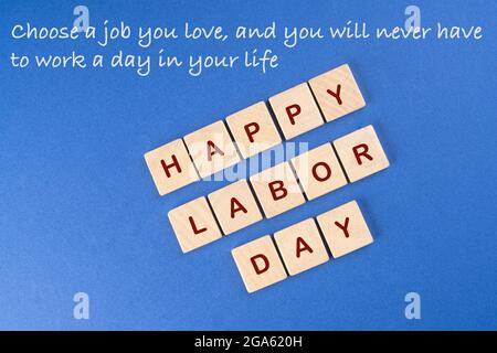 Una citazione con le parole Happy Labour Day sullo sfondo Foto Stock