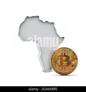 Africa bitcoin sfondo. Moneta criptovaluta con mappa. Rendering 3D Foto Stock