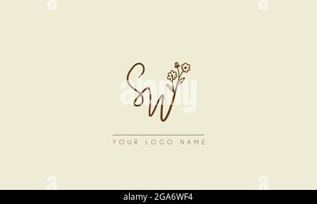 Lettera iniziale SW o WS Firma matrimonio botanico fiore icona logo disegno vettoriale Illustrazione Vettoriale