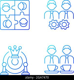 Insieme di icone vettoriali lineari a gradiente di interazione dei membri di Office Illustrazione Vettoriale