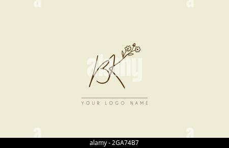 Lettera iniziale BK o KB Firma matrimonio botanico fiore icona logo disegno vettoriale illustrazione Illustrazione Vettoriale