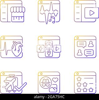 Set di icone vettoriali lineari di gradiente per piattaforme digitali Illustrazione Vettoriale