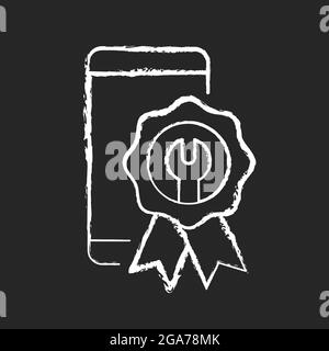 Riparazioni certificate icona bianca gesso su sfondo scuro Illustrazione Vettoriale