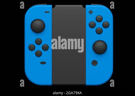 Controller portatili per videogiochi collegati al touch screen in nero sfondo Foto Stock