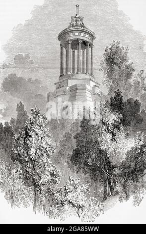 Il monumento Burns sulle rive del fiume Doon, Alloway, Sud Ayrshire, Scozia, visto qui nel 19 ° secolo. Robert Burns, 1759 – 1796, noto anche come Rabbie Burns, The National Bard, Bard of Ayrshire, Il poeta Plowman. Poeta e lirista scozzese. Dalla pittoresca Scozia le sue scene romantiche e le associazioni storiche, pubblicato intorno al 1890. Foto Stock