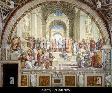 Raffaello , Raffaello Sanzio da Urbino, Scuola di Atene, 1511, affresco, Musei Vaticani, Città del Vaticano, Romewall Foto Stock