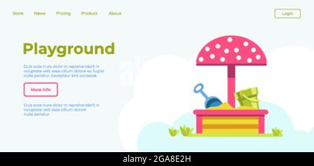 Parco giochi per bambini, sandbox con sito web giocattoli Illustrazione Vettoriale