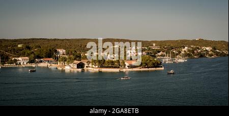 Illa d'en Pinto a Port Mahon Bay a Minorca, Isole Baleari, Spagna Foto Stock
