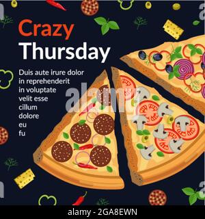 Striscione promozionale per la cucina italiana della pizza del giovedì pazzo Illustrazione Vettoriale