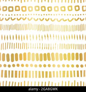 Gold foil doodle Stripes pattern ripetizione vettoriale senza giunture. Metallo dorato cute semplice ripetizione sfondo con linee disegnate a mano, pennellate Illustrazione Vettoriale
