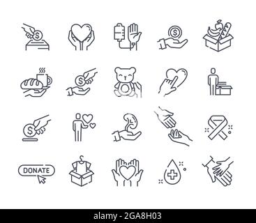 Semplice set di icone di linea vettoriale Donazioni e beneficenza Illustrazione Vettoriale