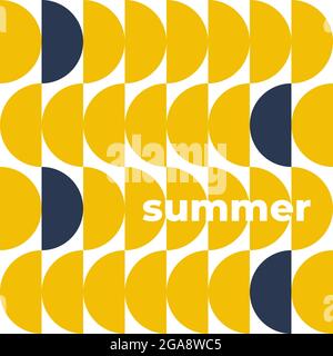 Sfondo geometrico astratto. Vibrazioni estive. Cerchi semirigidi blu scuro e giallo. Illustrazione vettoriale, design piatto Illustrazione Vettoriale