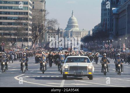 Parata inaugurale del presidente degli Stati Uniti Jimmy carter, Washington, D.C., USA, Bernard Gotfryd, 20 gennaio 1977 Foto Stock