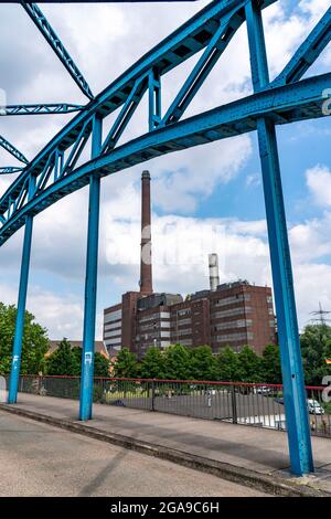 Porto di Ruhrort, centrale a gas Hermann Wenzel, ThyssenKrupp Steel, Duisburg, NRW, Germania, Foto Stock