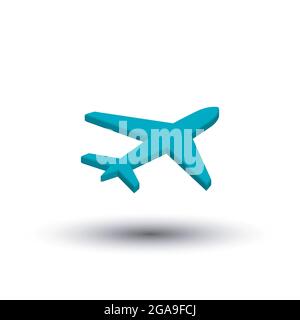 3D Vector Simple Airplane Design, icona di aeroplano 3D che sale in aria. In aereo. Logo vettoriale astratto e disegni di icone. Illustrazione Vettoriale