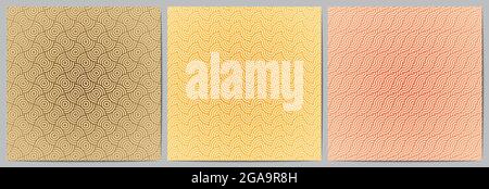 Insieme di pattern geometrico astratto con sovrapposizione di cerchi. Waves linee sfondo design giapponese o cinese tessuto tradizionale per decorativo Illustrazione Vettoriale