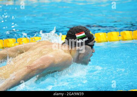 Tokyo, Giappone. 28 luglio 2021. Kristof Milak (HUN) campione olimpico della farfalla maschile 200m, durante i Giochi Olimpici Tokyo 2020, nuoto, il 28 luglio 2021 al centro acquatico di Tokyo, a Tokyo, Giappone - Foto Yoann Cambefort/Marti Media/DPPI Credit: Agenzia fotografica indipendente/Alamy Live News Credit: Agenzia fotografica indipendente/Alamy Live News Foto Stock