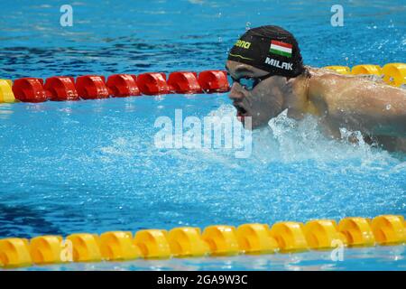 Tokyo, Giappone. 28 luglio 2021. Kristof Milak (HUN) campione olimpico della farfalla maschile 200m, durante i Giochi Olimpici Tokyo 2020, nuoto, il 28 luglio 2021 al centro acquatico di Tokyo, a Tokyo, Giappone - Foto Yoann Cambefort/Marti Media/DPPI Credit: Agenzia fotografica indipendente/Alamy Live News Credit: Agenzia fotografica indipendente/Alamy Live News Foto Stock