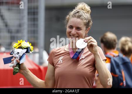 Tokyo, Giappone. 28 luglio 2021. REUSSER Marien (sui) seconda Medaglia d'argento durante i Giochi Olimpici Tokyo 2020, gara ciclistica individuale delle donne tempo prova il 28 luglio 2021 al Fuji International Speedway a Oyama, Giappone - Foto Kishimoto/DPPI Credit: Agenzia indipendente di foto/Alamy Live News Credit: Agenzia indipendente di foto/Alamy Live News Foto Stock