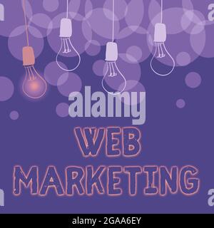 Segno che visualizza Web Marketing. Parola scritta sul commercio elettronico Pubblicità attraverso internet Venditore online astratto che visualizzati idee diverse Foto Stock