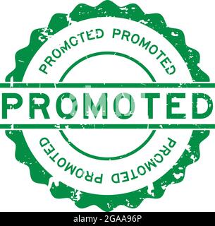 Grunge verde promossa parola tondeggiante sigillo in gomma stampigliato su sfondo bianco Illustrazione Vettoriale
