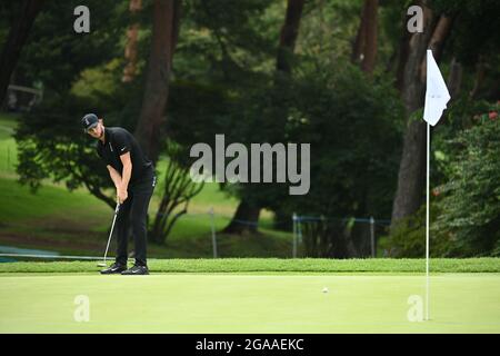 Il belga Thomas Pieters ha ritratto in azione durante il secondo round del gioco individuale di corse maschile di golf l'ottavo giorno dei "Giochi Olimpici di Tokyo 2020" Foto Stock