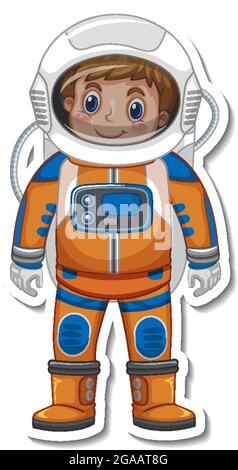 Astronauta o personaggio cartoon astronauta in un'illustrazione in stile adesivo Illustrazione Vettoriale