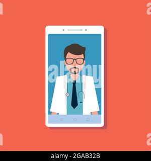 Consulenza medica online al telefono. Vettore stock Illustrazione Vettoriale