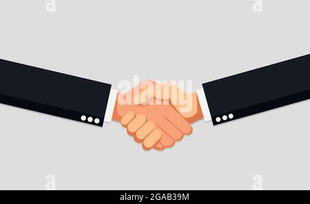 Icona vettoriale piatta accordo di handshake aziendale isolata in bianco. Illustrazione Vettoriale