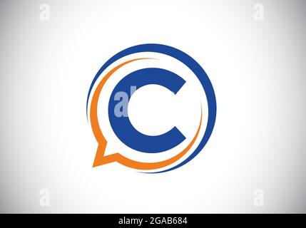 Lettera iniziale del monogramma C con un'icona di chat a bolle. Parlare, chattare il concetto di logo. Design moderno del logo per un'azienda di consulenza Illustrazione Vettoriale