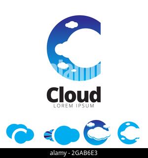 Symbok iniziale del cloud basato su lettera C. Illustrazione Vettoriale