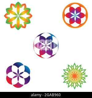 Motivi floreali Emblem set illustrazione vettoriale stile isnginia Illustrazione Vettoriale