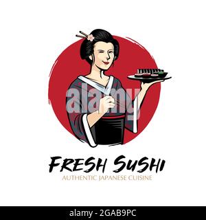 Sushi Lady vettore di tema alimentare Illustrazione Vettoriale