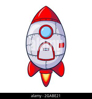 Rocket Cartoon. Icona Spaceship disegnata a mano. Modello di spedizione spaziale per logo, stampa, arredamento per vivai, landing page Web, banner, Volantino, adesivo, cartoncino Illustrazione Vettoriale