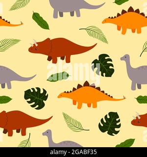 Simpatici dinosauri senza cuciture. Progettare elemento di schizzo per tessuto, stampe per abiti. Illustrazione vettoriale. Illustrazione Vettoriale
