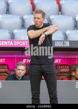 Muenchen, ALLIANZARENA, Germania. 28 luglio 2021. Il pullman della Baviera Julian NAGELSMANN. Calcio, FC Bayern Monaco (M) - Borussia Monchengladbach (MG) 0: 2, partita preparatoria per la stagione 2021-2022, il 28 luglio 2021 a Muenchen, ALLIANZARENA, Germania. ¬ di credito: dpa/Alamy Live News Foto Stock