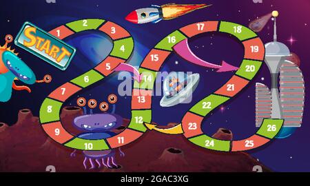 Serpente e scale modello di gioco con spazio tema illustrazione Illustrazione Vettoriale