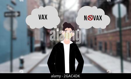 NESSUN VAX Covid 19. VAX o vax assente? Logo di persone che non vogliono vaccinare. Nessun vax. Nessuna maschera. Nessuna vaccinazione. Nessun covid. Foto Stock