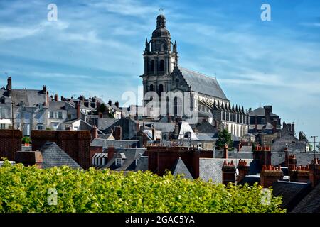 Cattedrale Saint Louis visto dai tetti di Blois, un comune e la capitale del dipartimento Loir-et-Cher nel Centro-Val de Loire in Francia Foto Stock