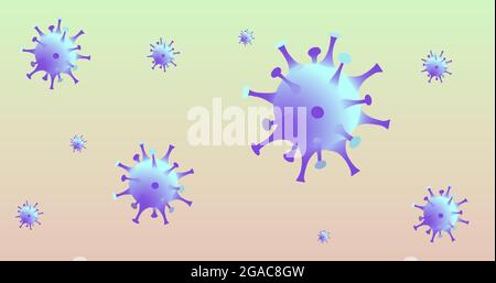 Composizione di cellule virali di covid 19 su sfondo verde Foto Stock