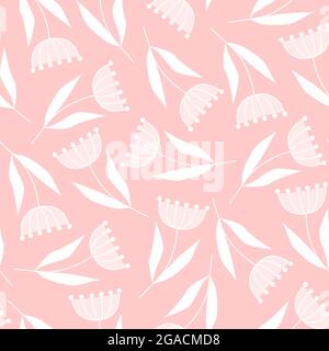 Delicato motivo di fiori senza cuciture su sfondo rosa in uno stile piatto Illustrazione Vettoriale