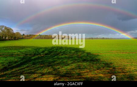 Terreno agricolo in collina Chiltern con forti ombre di alberi Foto Stock