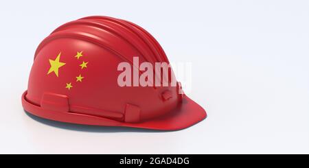 Bandiera cinese HardHat isolata su sfondo bianco. Sicurezza dell'industria delle costruzioni in Cina, illustrazione 3d Foto Stock