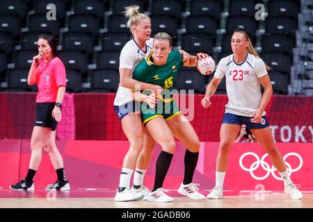 Tokyo, Giappone. 29 luglio 2021. TOKYO, GIAPPONE - LUGLIO 29: Andrea Klikovac del Montenegro durante la partita del torneo olimpico di pallamano di Tokyo 2020 tra il Team Montenegro e il Team Norvegia allo Stadio Nazionale di Yoyogi il 30 luglio 2021 a Tokyo, Giappone (Foto di /Orange Pictures) Credit: Orange Pics BV/Alamy Live News Foto Stock