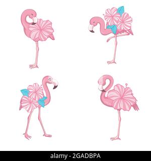 Set flamingo vettoriale cartoon flamingo rosa. Illustrazione Vettoriale