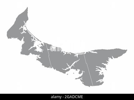La mappa amministrativa dell'Isola del Principe Edoardo è isolata su sfondo bianco, Canada Illustrazione Vettoriale