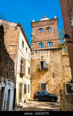 Vista del Palazzo Toledo-Moctezuma a Caceres, Spagna Foto Stock