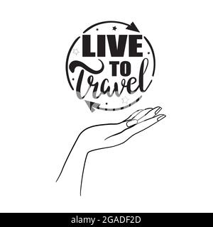 Time to Travel Card. Calligrafia moderna disegnata a mano. Illustrazione dell'inchiostro. Citazione positiva su viaggi e avventura. Cartoncino o poster con scritta disegnata a mano. Illustrazione Vettoriale